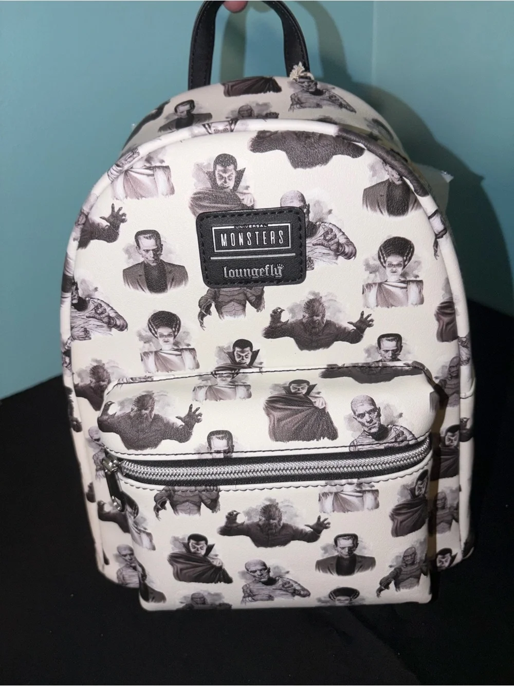 Loungefly Black & White Monsters Mini Backpack NWT